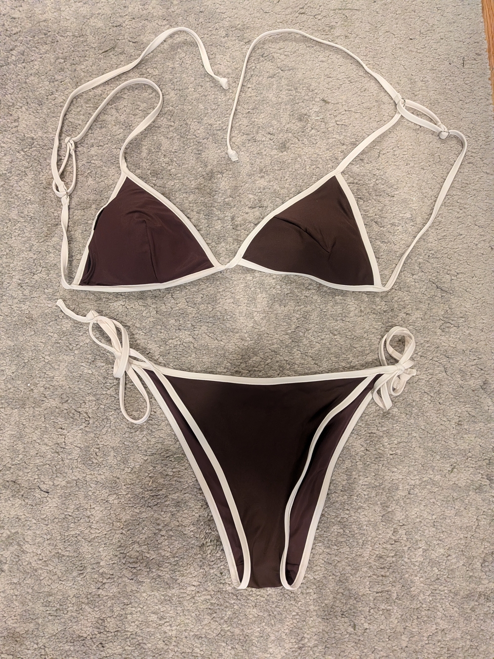 H&M Brown Padded Triangle Bikini with White Trim